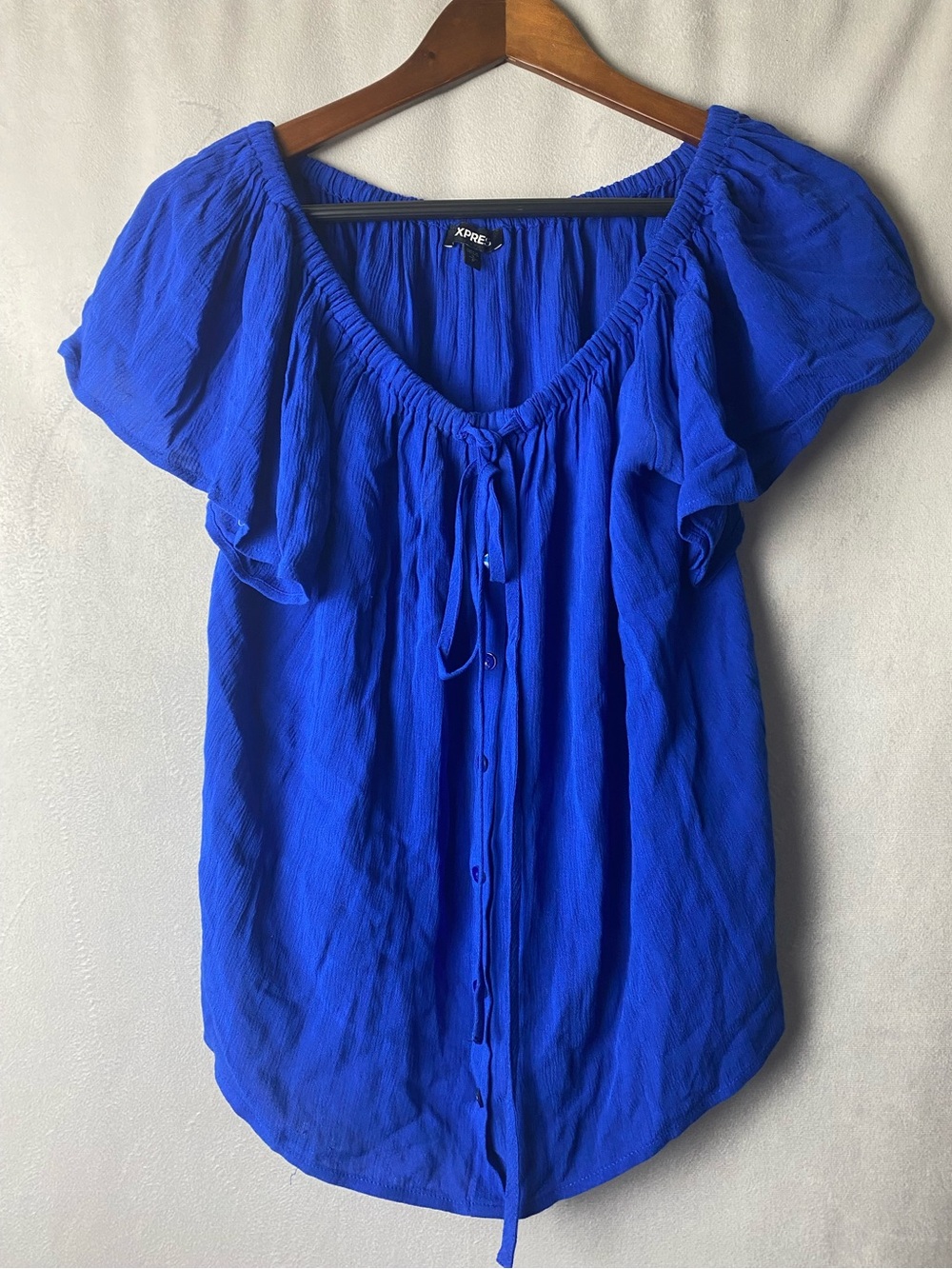 Express Vibrant Royal Blue Scoop-Neck Blouse colorful S/P - Picture 2 of 6